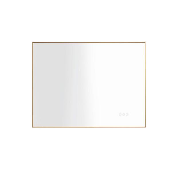 taholi 32 in. W x 24 in. H Small Rectangular Aluminium Framed Wall Mounted Anti-Fog Bathroom Vanity Mirror in Gold