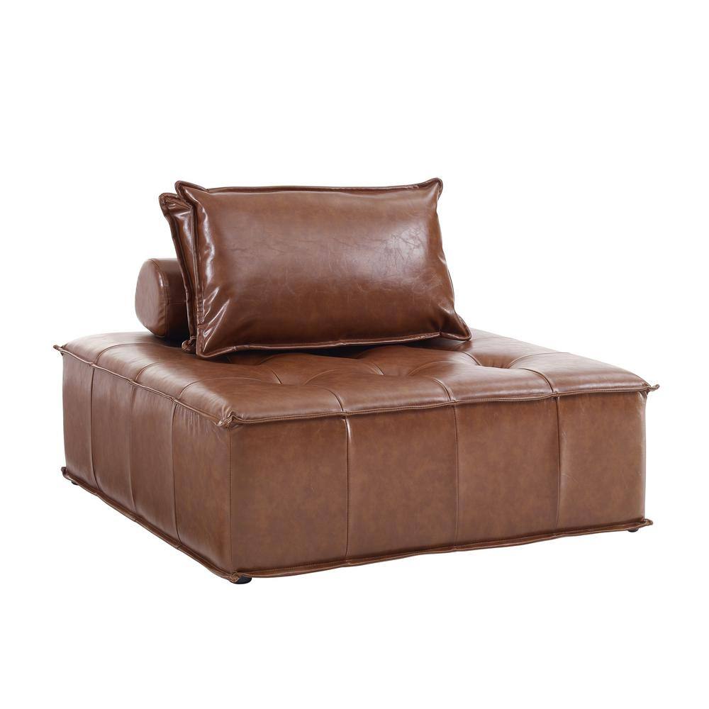 Lucky-Angel CUBE 1 Piece Cognac Faux Leather Modular Square Reversible  Accent Sectionals with Pillows MS006-1-SINGLE - The Home Depot