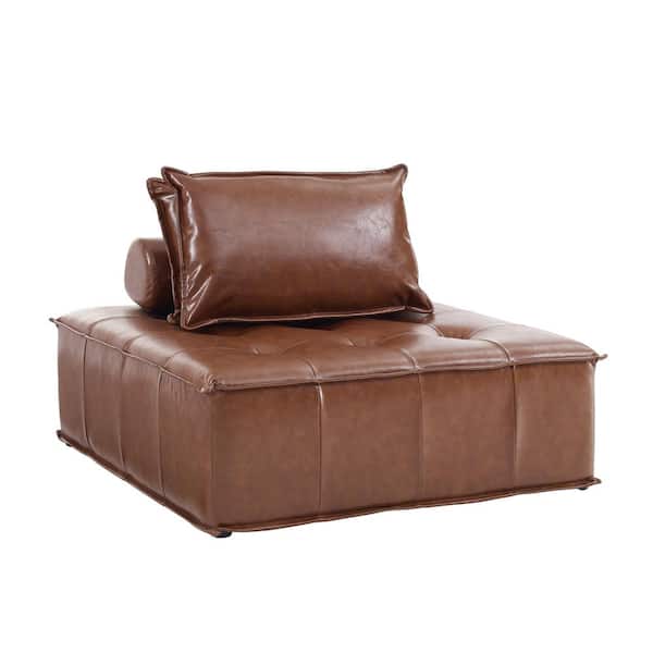 Lucky-Angel CUBE 1 Piece Cognac Faux Leather Modular Square Reversible Accent Sectionals with Pillows