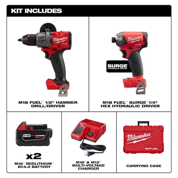 M18 FUEL 18V Lithium-Ion Brushless Cordless Surge Impact and Hammer Drill  Combo Kit (2-Tool) w/(2) 5.0Ah Batteries