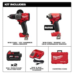 M18 FUEL 18V Lithium-Ion Brushless Cordless Surge Impact and Hammer Drill Combo Kit (2-Tool) w/(2) 5.0Ah Batteries