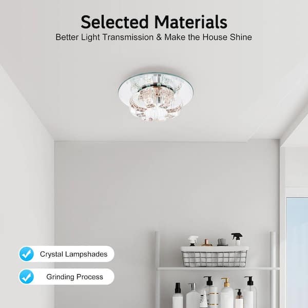 OUKANING 7 in. 1-Light Modern Clear Crystal Flush Mount LED