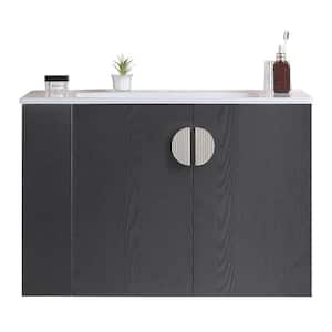 Victoria 30 in. W. x 18 in. D x 20 in. H Wall Mounted Single Sink Bath Vanity in Black and White Ceramic Top