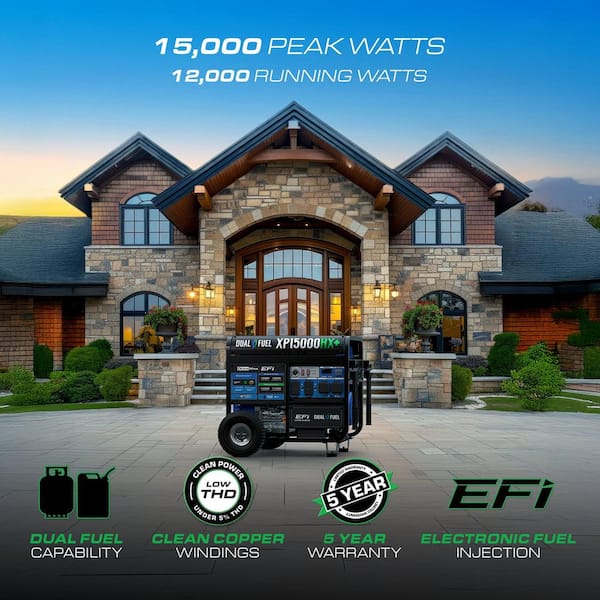 15000-Watt /12000-Watt Remote Start Tri-Fuel EFI Gasoline Propane Natural Gas Power Portable Generator 50 States
