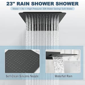 23 in. 3 Jet Mixer Shower System Combo Set Waterfall Rainfall Shower Head with 3-spray Hand Shower in Matte Black