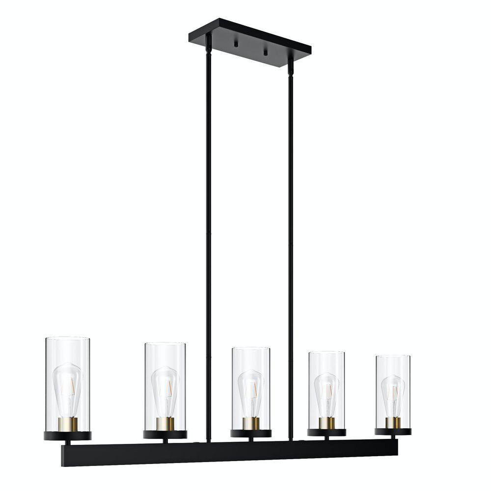 Matte Black 5-Light Glass Shade Kitchen Island Pendant