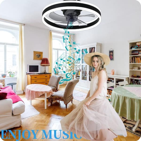 19.7 in. Indoor Black Flush Mount Ceiling Fan with LED Lights, Low Profile Ceiling Fan with 6 Speeds Reversible