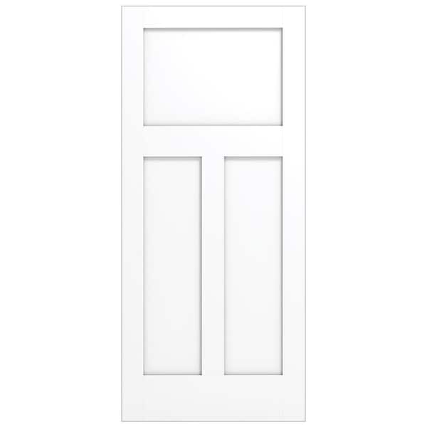 Alexandria Moulding 32 in. x 80 in. x 1-3/8 in.  3-Panel Craftsman Flat, Shaker Sticking, Full and Square, Primed Wood Door Slab