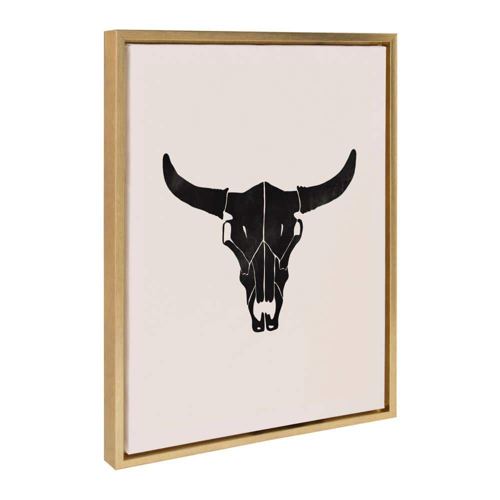 Western Skull Black Print on Canvas with Gold Frame