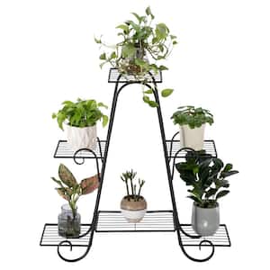 8.46 in. Tall Indoor/Outdoor Black Paint 4-Layers 6 Vertical Stripes Potted Plant Stand (1-Pack)