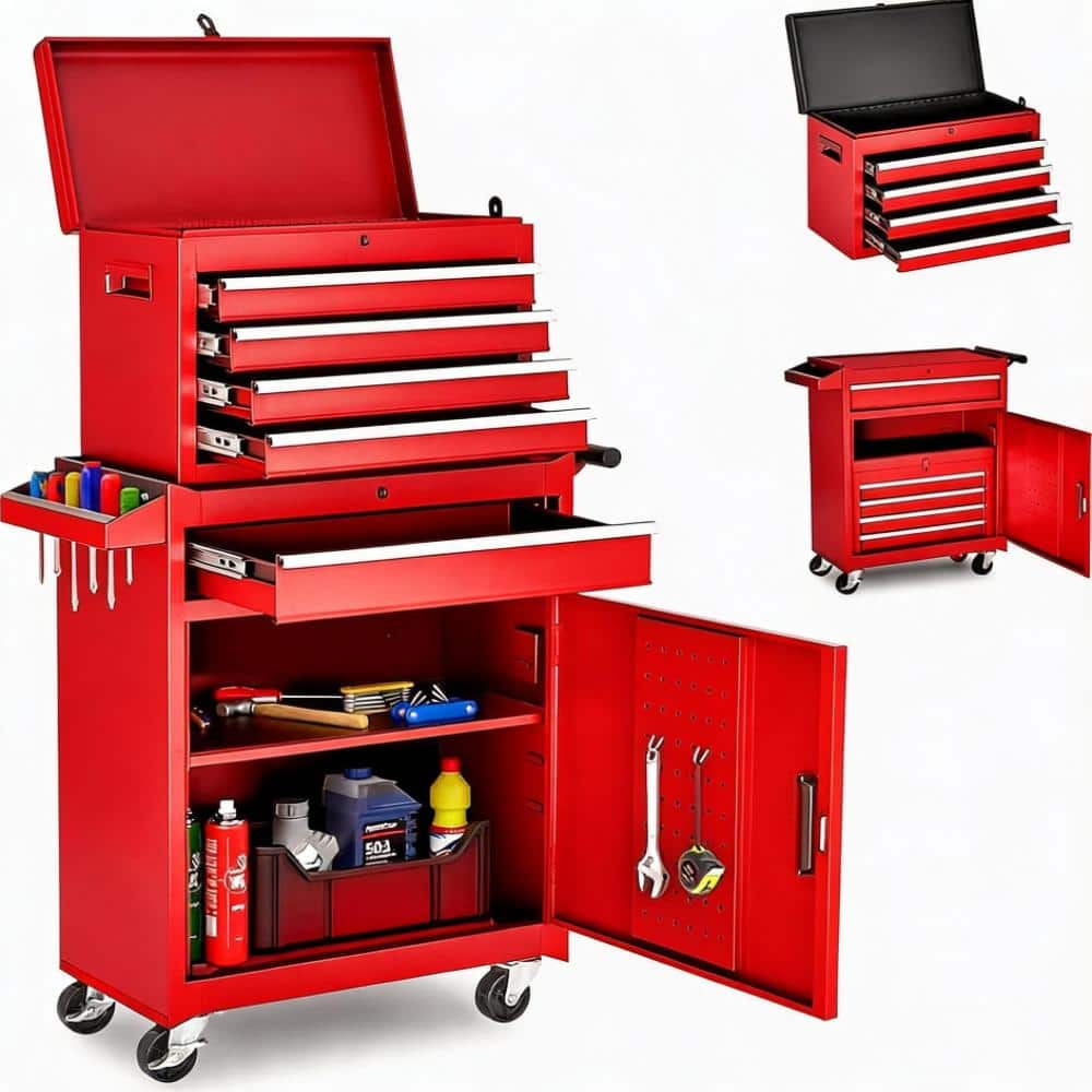 Red 5-Drawer Rolling Tool Cabinet with Sliding Drawers Protective Liner Side Armrest for Garage Storage price history on PriceWatchPro