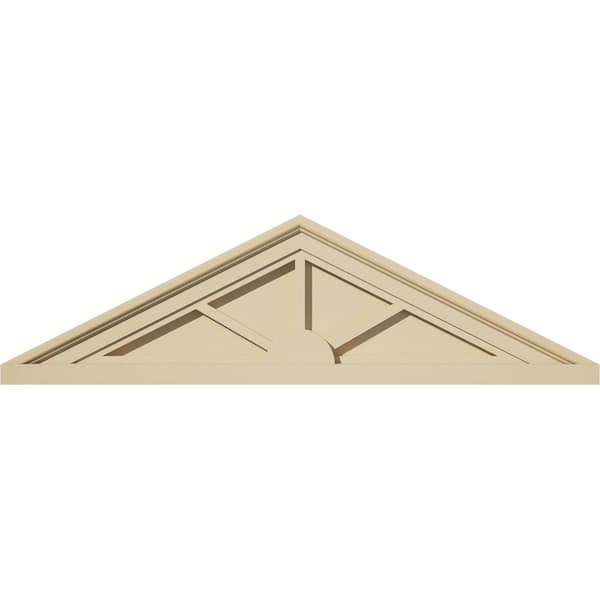 Ekena Millwork 30 in. W x 8-1/2 in. H x 2 in. P (Pitch 6/12) Peaked Cap 3 Spoke Signature Urethane Pediment, Primed Tan