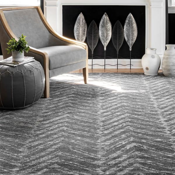Rosanne Geometric Herringbone Dark Gray 8 ft. x 10 ft. Area Rug