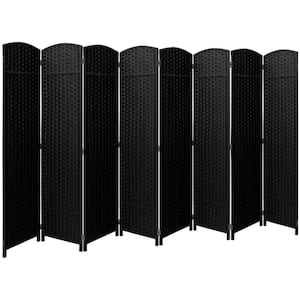 Black 8 Panel 6 ft. Tall Double Hinged Foldable Panel Room Divider