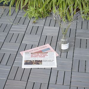 30-piece Interlocking Deck Tiles Checker Pattern, 12 in. x 12 in. Square Light Gray Acacia Hardwood Outdoor Flooring