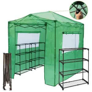 6 ft. x 8 ft. Walk-in Greenhouse Plant Gardening Green Greenhouse w/2 Shelf Roll-Up Zipper Entry Doors and Side Windows