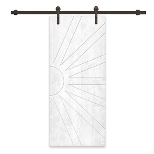 CALHOME 42 in. x 96 in. White Stained Pine Wood Modern Interior Sliding Barn Door with Hardware Kit