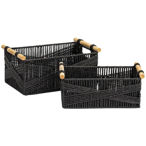 Unbranded Black 14.5 in. x 6.5 in. Paper Decorative Basket Set of 2