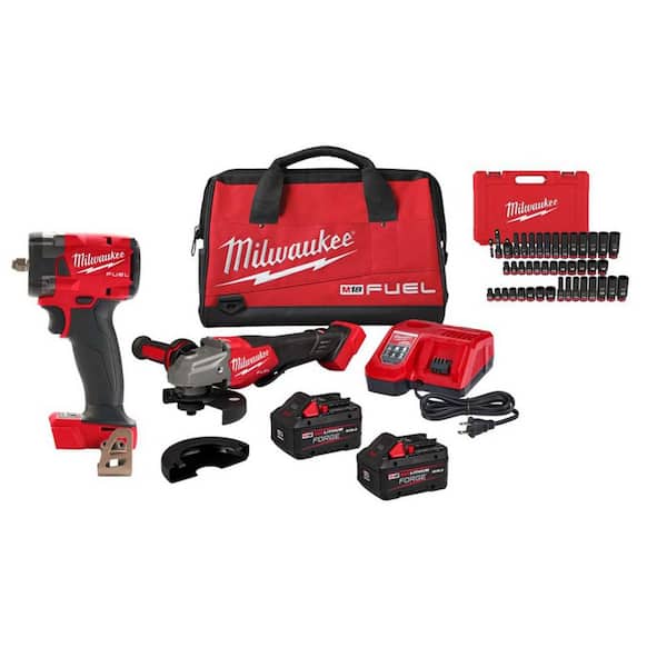 M18 FUEL 18V Cordless 4-1/2 in. /6 in. Grinder Kit w/ 3/8 in M18 FUEL Compact Impact Wrench with 3/8 in 43-Pc Socket Set