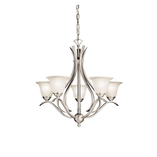 KICHLER Dover 24 in. 5-Light Brushed Nickel Transitional Shaded Bell Chandelier for Dining Room