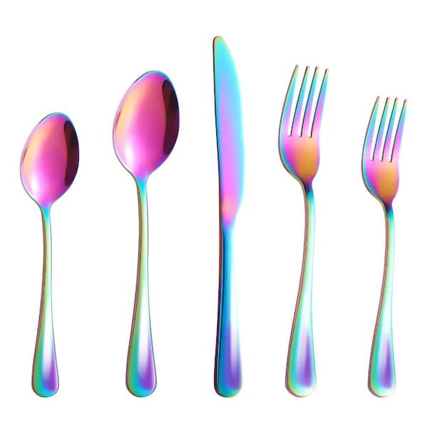 30 Piece Flatware Set with Rainbow Colored 18/0 Stainless Steel Cutlery for 6, Durable Kitchen and Dining
