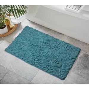 Bell Flower Collection Blue 24 in. x 40 in. Cotton Bath Rug