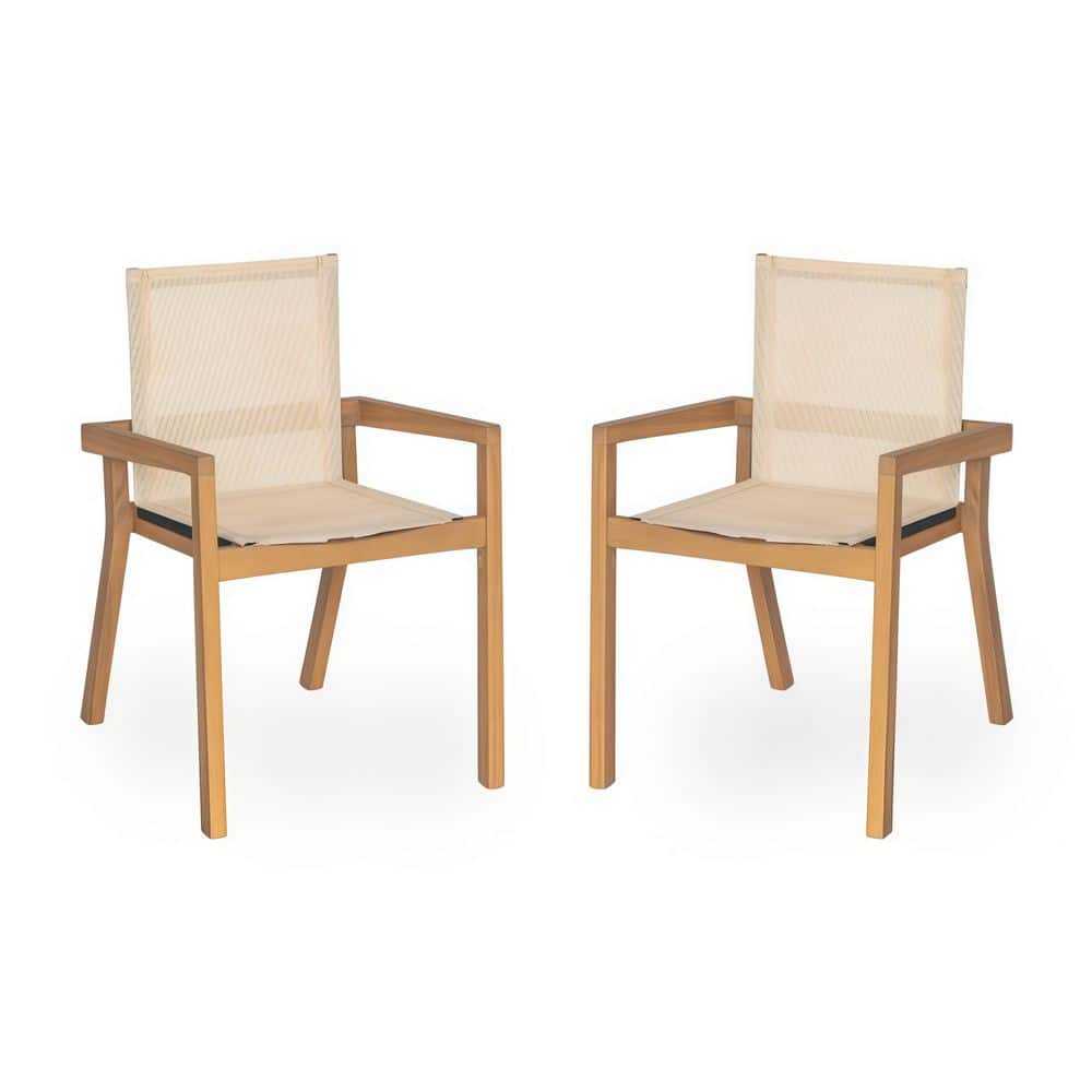 2-Piece Acacia Wood Outdoor Dining Chairs with Teak Finish, Weather-Resistant Beige Mesh Seat & Armrests price history on PriceWatchPro