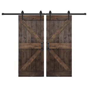 K Series 76 in. x 84 in. Coffee Finished DIY Solid Wood Double Sliding Barn Door with Hardware Kit