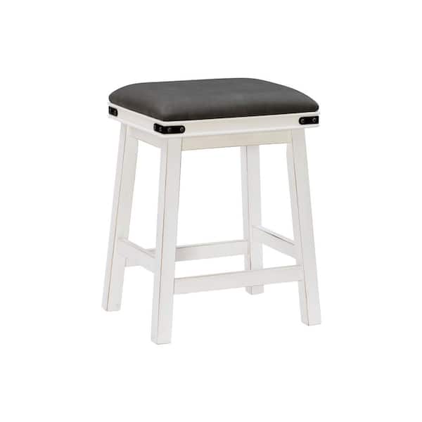 Blashaw White Frame with Grey Padded Upholstered Seat Backless Counter Stool