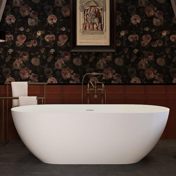 63 in. x 29.5 in. Stone Resin Flatbottom Freestanding Soaking Bathtub in White
