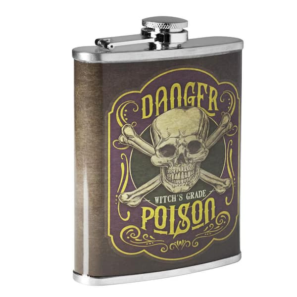 8 oz. Multi-Colored Poison Leak Proof Stainless Steel Liquor Flask for Whiskey, Vodka and Tequila (Danger Poison)