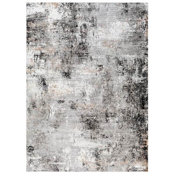 Benjara Ley Black, Gray and White 8 ft. x 10 ft. Geometric Area Rug