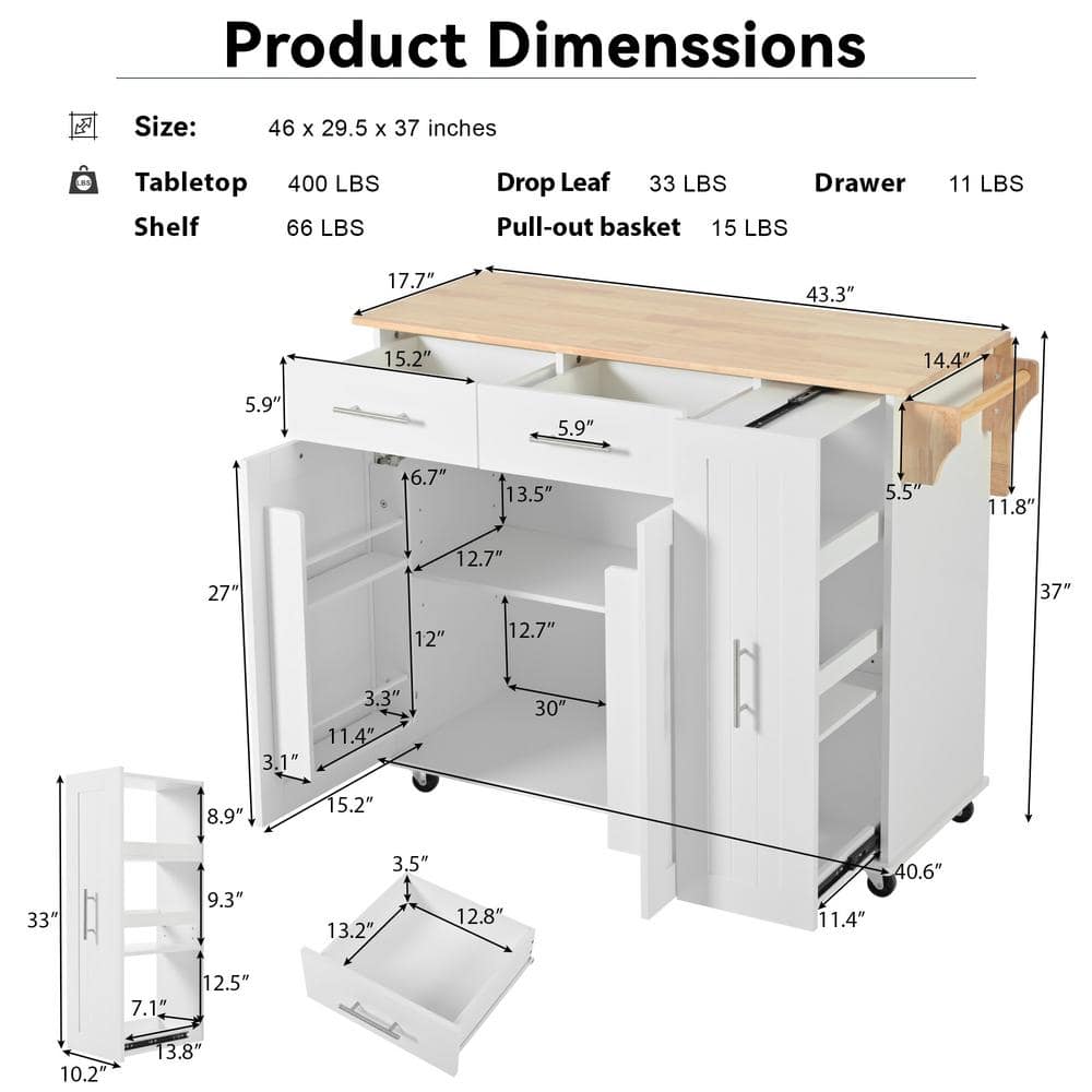 Black MDF Kitchen Cart with Drop Leaf, Wheels, Pull Out Cabinet Organizer, Internal Storage Rack, Towel Rack,-Drawers - thumbnail 7