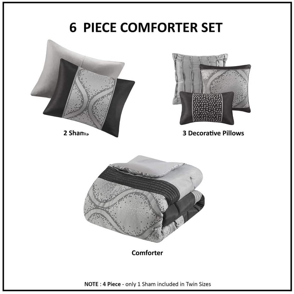 Black and Silver Full Microfiber Jacquard Comforter Set