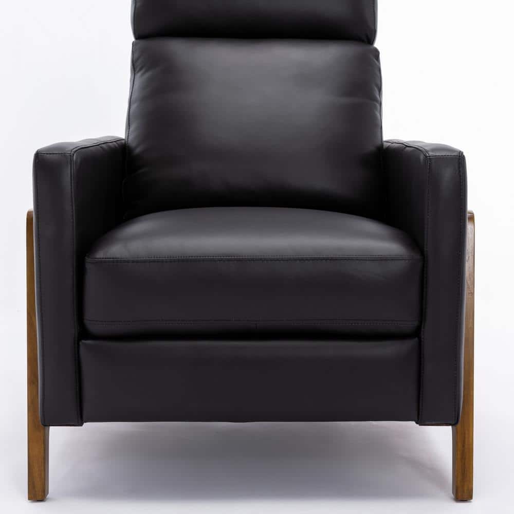 Reed Black Leather and Wood Push Back Recliner