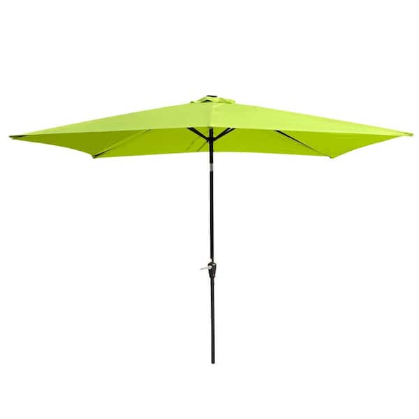Mondawe 10 ft. Aluminum Patio Market Umbrella Solar LED Rectangular Umbrella with Crank and Push Button Tilt in Lime green