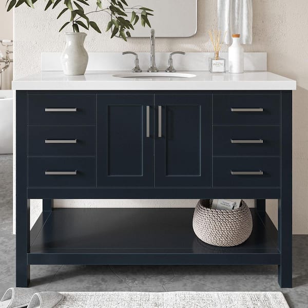 ARIEL Magnolia 48 in. W x 22 in. D x 36 in. H Bath Vanity in Blue with Pure Quartz Vanity Top in White with White Basin