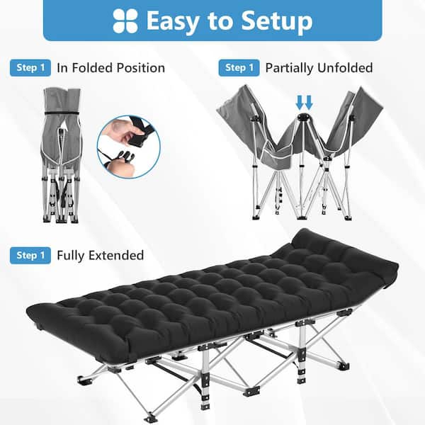 Oversized Portable Folding Camping Cot for Adults 1200D Double Layer Oxford with Carry Bag & Black Detachable Mattress