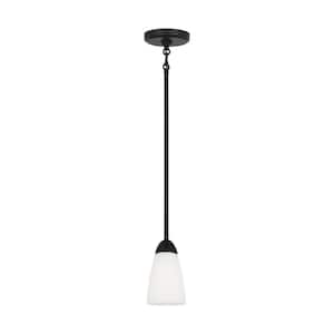Seville 1-Light Midnight Black Mini- Pendant Light with Etched White Glass Shade