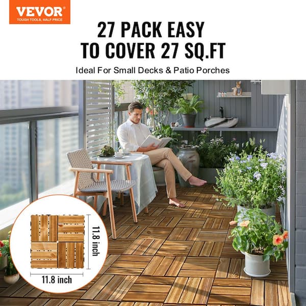 12 in. x 12 in. Square Plastic Deck Tile in Dark Brown, Waterproof, All Weather Use (27 Per Case)