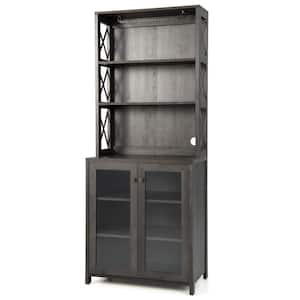 Tall Freestanding Bar Cabinet Kitchen Buffet w/Glass Holder and Adjustable Shelf