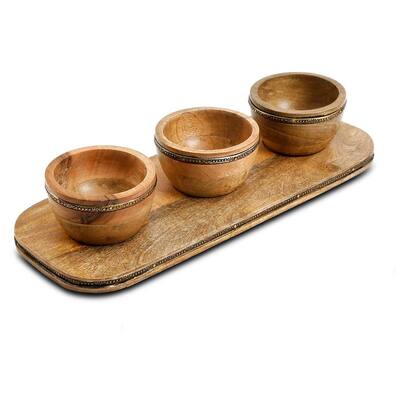 Elite Pinehurst 3-Piece 4 in. Wood Condiment Bowls and Tray Set