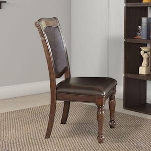 Brown Wooden and Leather Dining Side Chair (Set of 2)