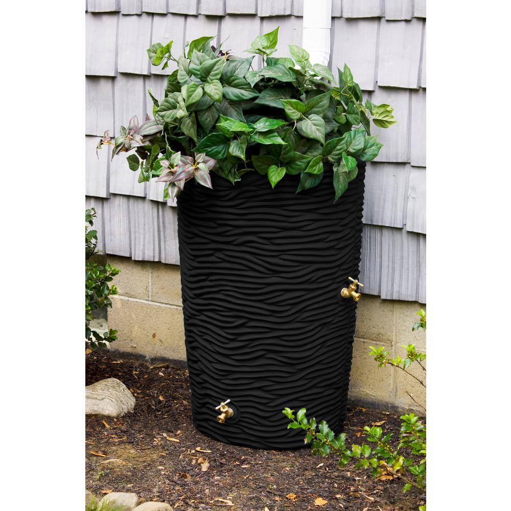Black 50 Gallon Palm Textured Rain Barrel with Planter Top