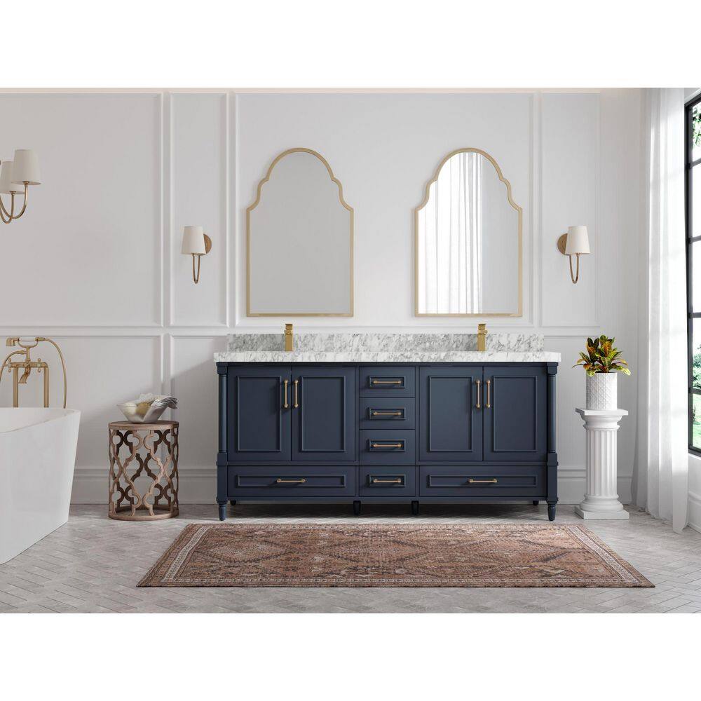Hudson 72" Hale Blue Double Sink Vanity with Carrara Marble Top