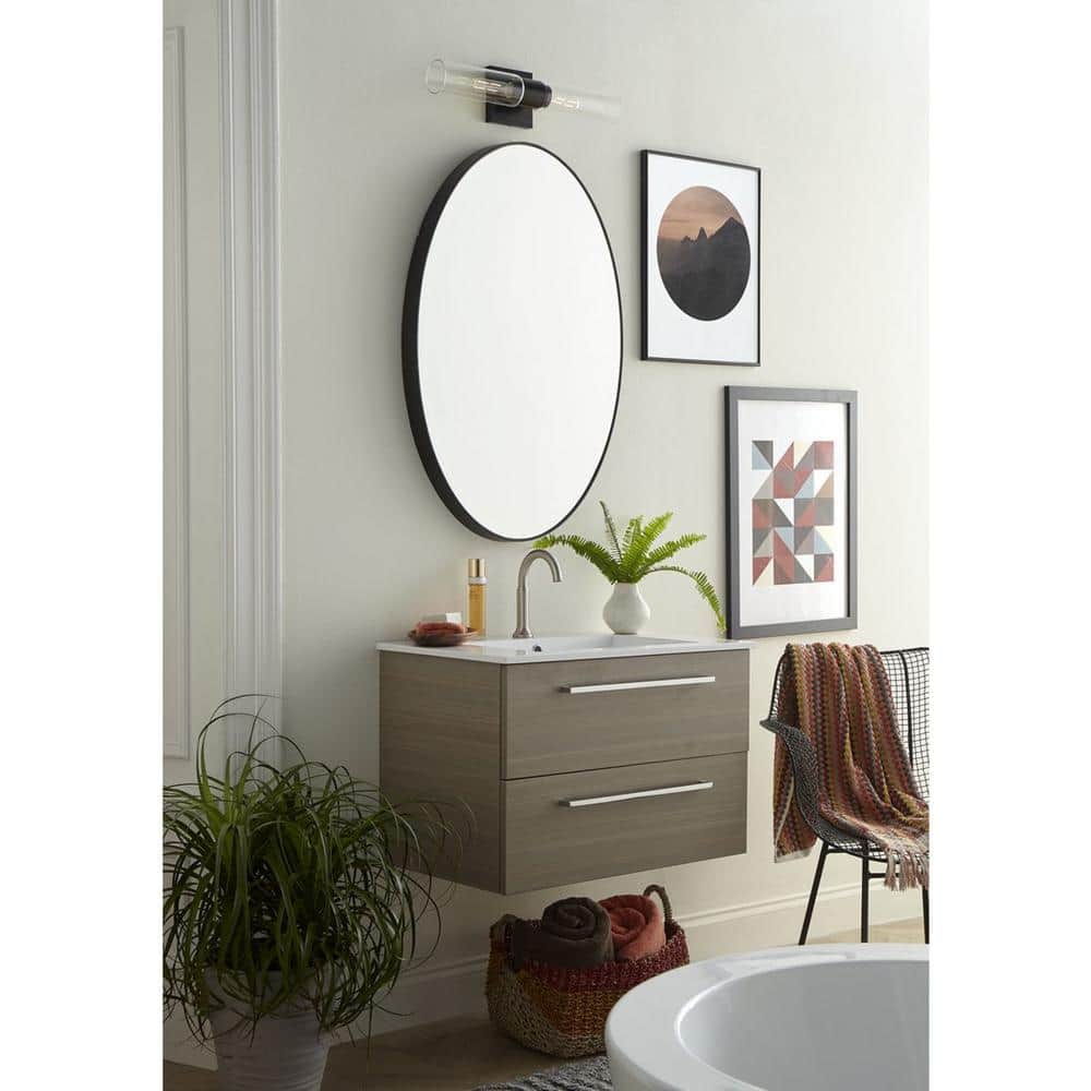 Clarion Matte Black Steel 2-Light Bath Vanity with Glass Shades