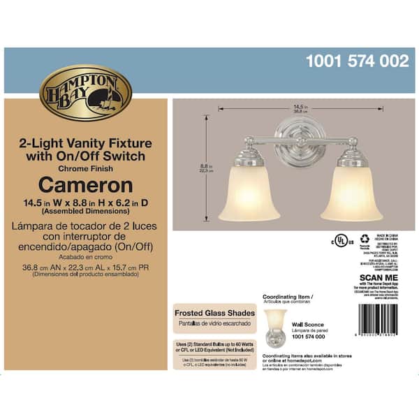 Hampton Bay Cameron 2 Light Chrome Bath, Home Depot Vanity Light With On Off Switch