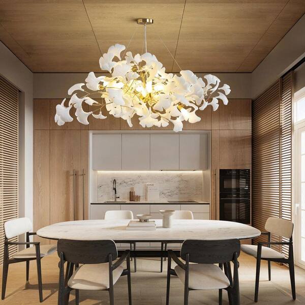 Gleam Flare 10 Light Gold Chandelier, Luxury Ginkgo Branch