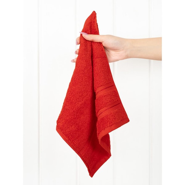 American Soft Linen Washcloth Set 100% Turkish Cotton 4 Piece Face Hand Towels for Bathroom and Kitchen - Red