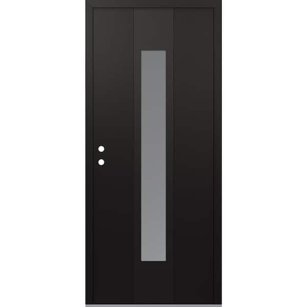 A1 36 in. x 80 in. Panel Black Right-Hand/Inswing Frosted Glass Black/White Steel Prehung Front Door